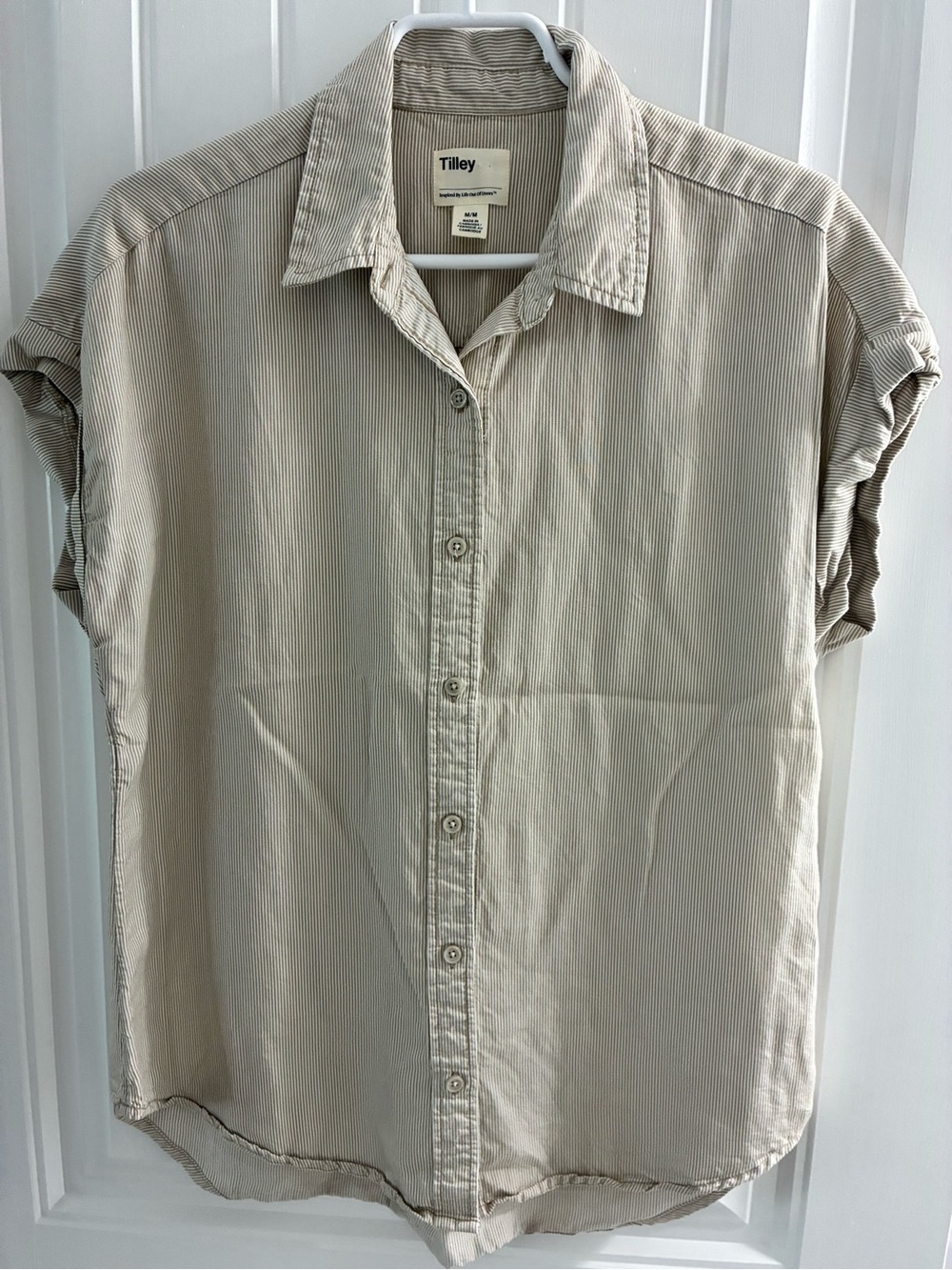 Tilley Women's Short Sleeve Button-Down Shirt in Light Beige